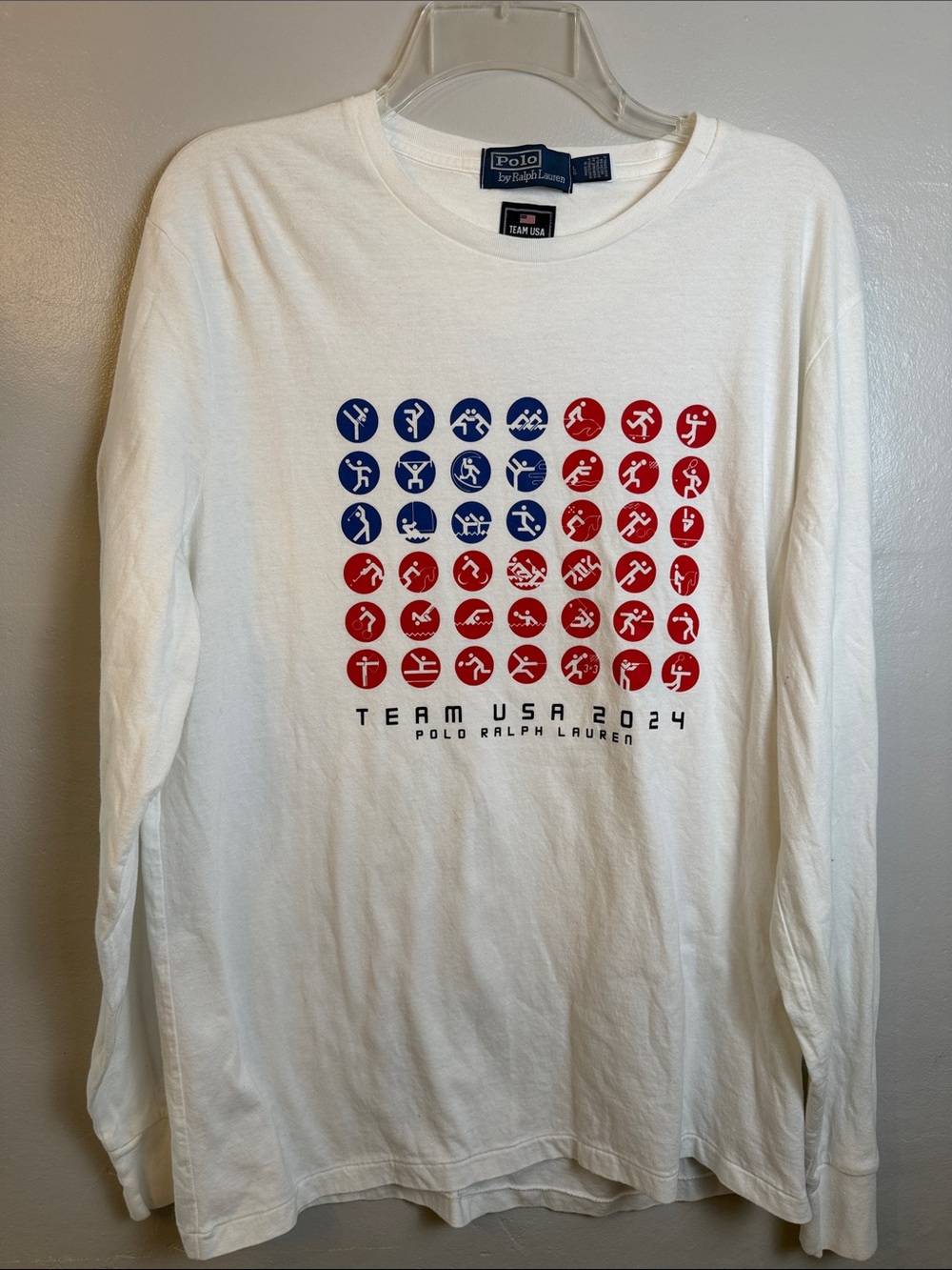 Polo by Ralph Lauren Team USA 2024 White Long-Sleeve Graphic Tee size Large